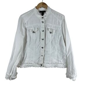 INC International‎ Concepts Women's Jacket White 100% Linen Boho Ruffle Size XL